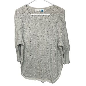 SPARROW Anthropologie Ivory Round Neck Open Weave Rounded Hem Sweater, Medium